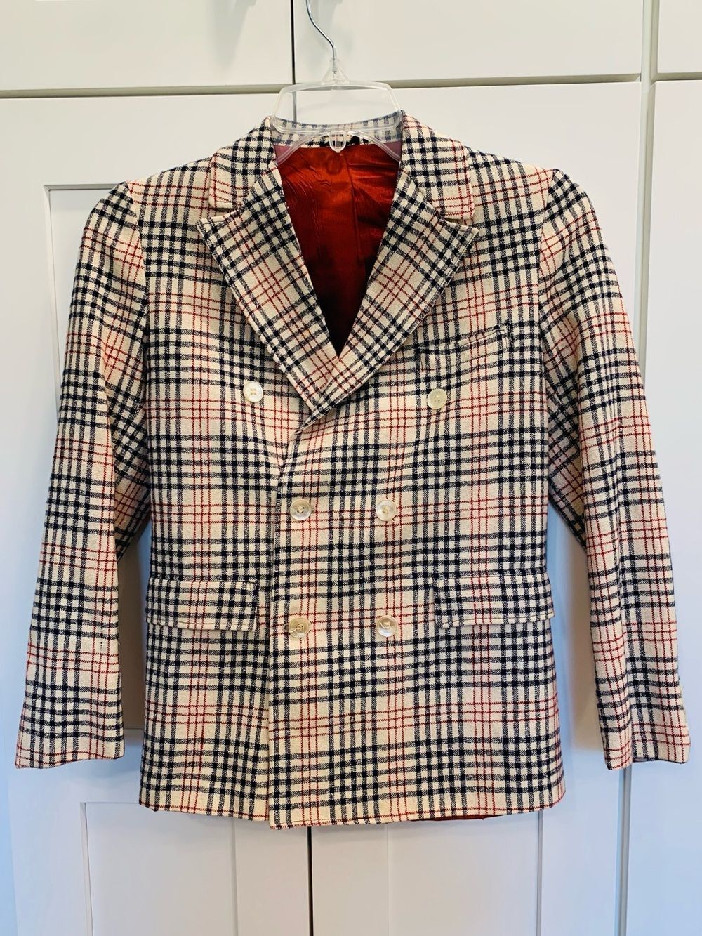 VTG Sandbrooke Double Breasted Plaid Blazer Boy’s 8-10 Plaid Tweed Retro 60s 70s